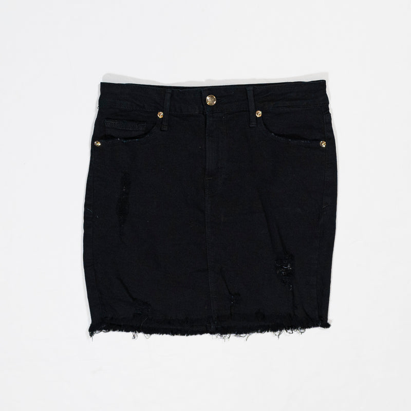 Good American Cotton Stretch Raw Hem Straight Mini Denim Jean Skirt Black025 26