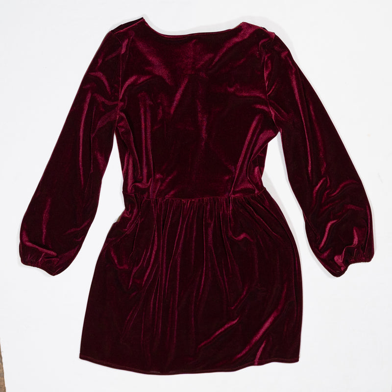 NEW Amadi Anthropologie Greta Velvet Velour Pullover Mini Tunic Dress Bordeaux