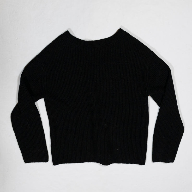 NEW Vince V Neck Cashmere Wool Stretch Knit Pullover Long Sleeve Black Sweater