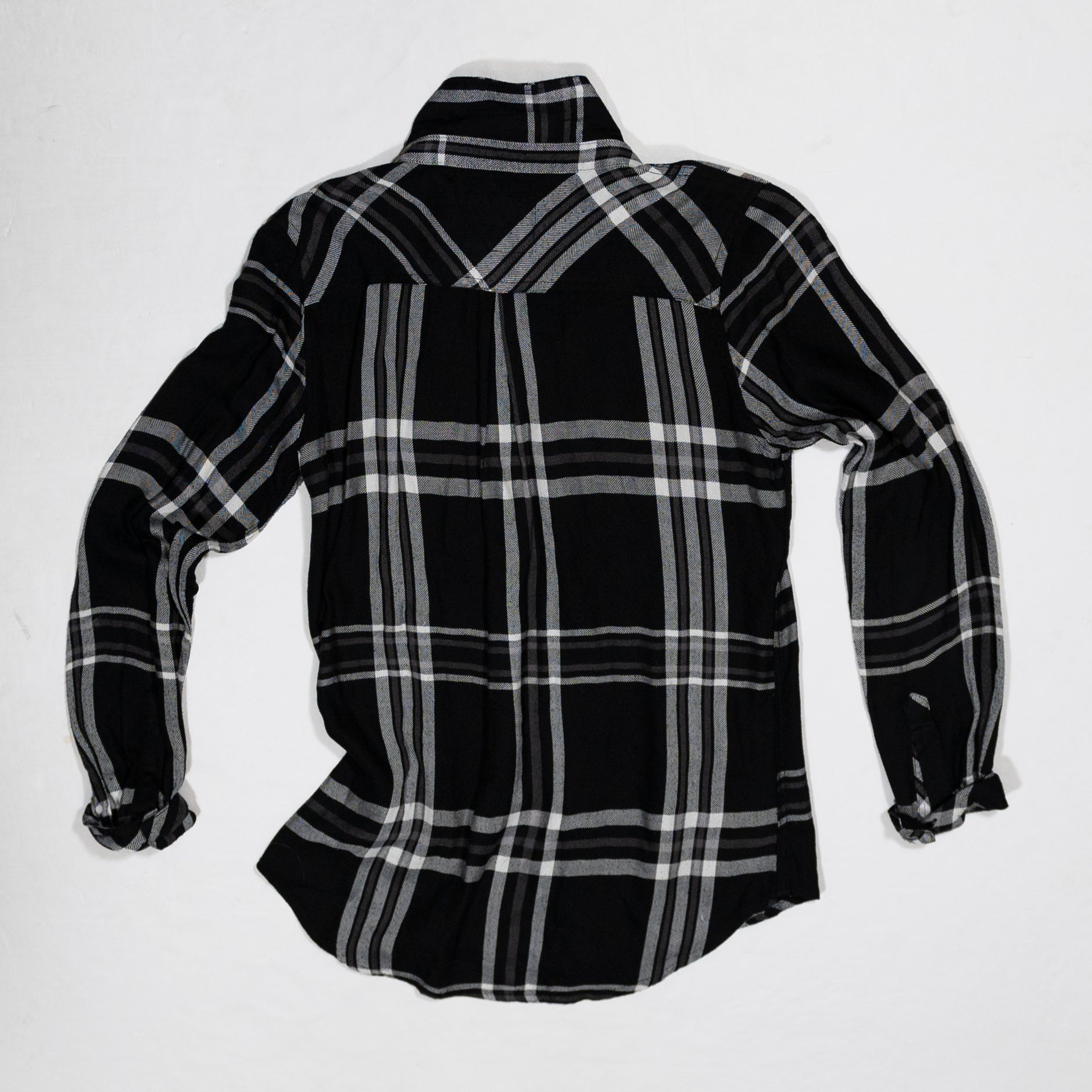 Rails Women's Hunter Rayon Collared Button Front Black White Plaid Blouse Shirt