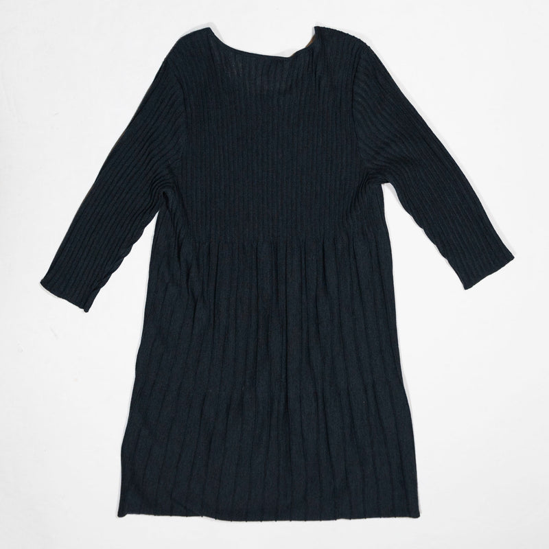 Eileen Fisher Wool Knit Accordion Pleated Long Sleeve Pullover Sweater Dress L