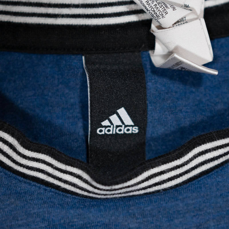 Adidas Women's Crew Neck Sleeveless Stripe Trim Muscle Tank Top Shirt Blue S
