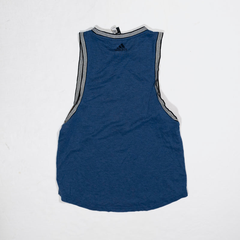 Adidas Women's Crew Neck Sleeveless Stripe Trim Muscle Tank Top Shirt Blue S