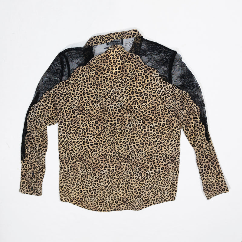 The Kooples Cheetah Leopard Animal Print Pattern Silk Chiffon Lace Blouse Shirt