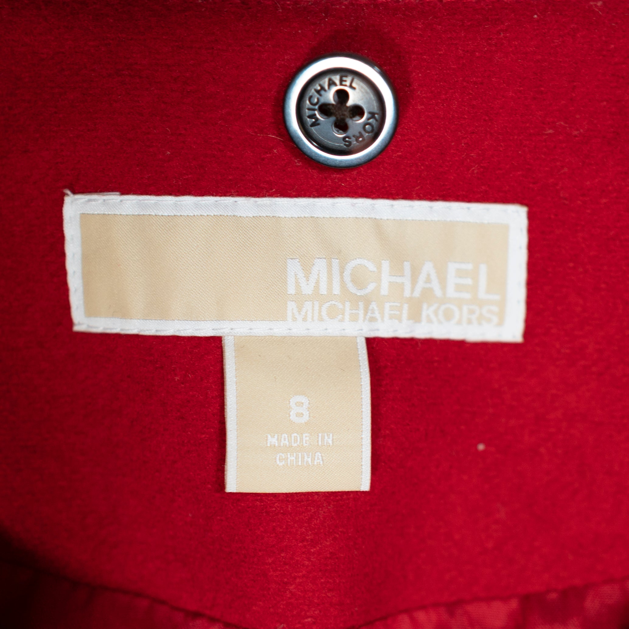 Michael Kors Wool Blend Faux Horn Toggle Boxy Pea Coat Jacket Solid Red 8