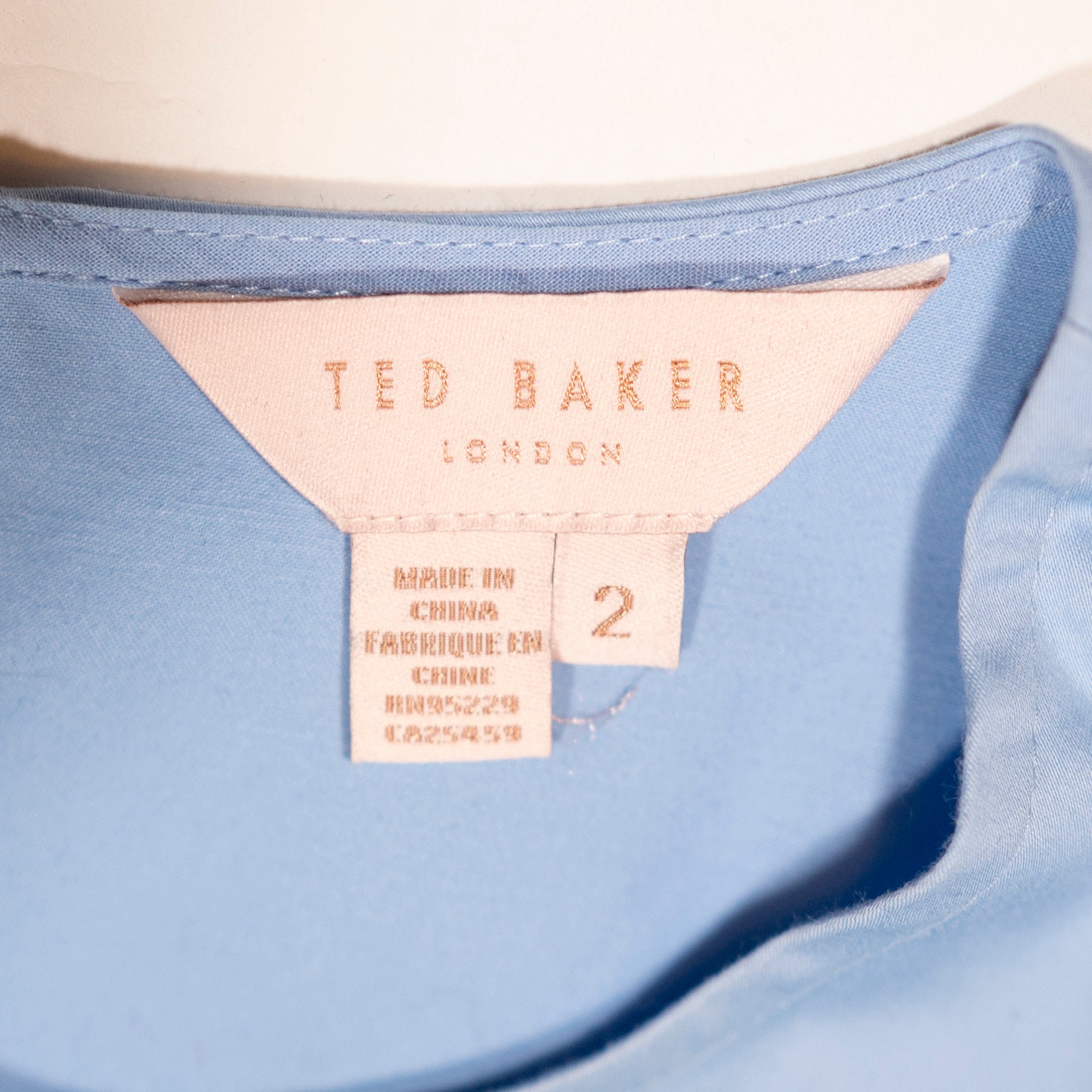 Ted Baker Clelly Cotton Poplin Short Ruched Sleeve Solid Blue Blouse Shirt S