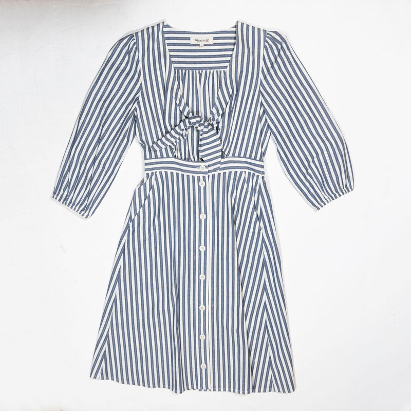 Madewell Shimmer Glitter Stripe Print Cutout Cotton Stretch Midi A Line Dress 2