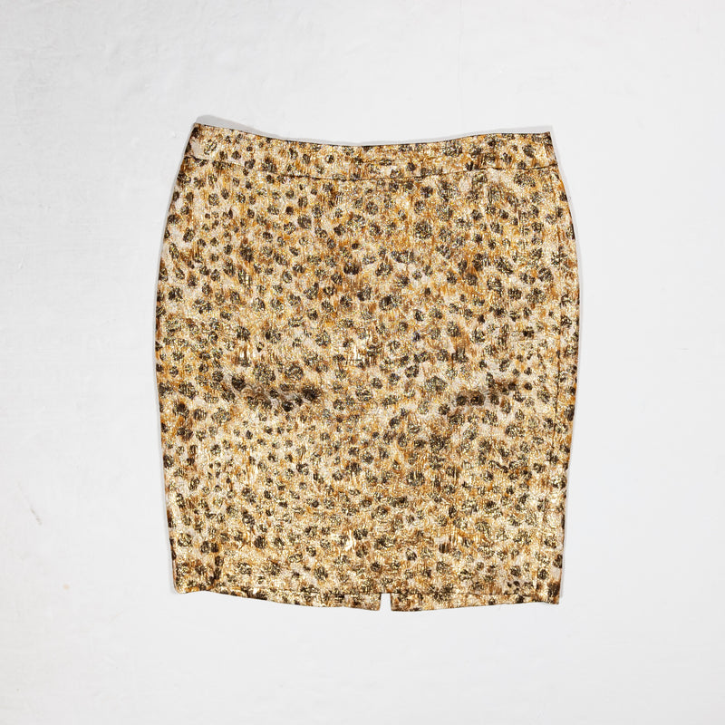 J. Crew Collection Leopard Gold Metallic Glitter Sparkle Straight Mini Skirt 10