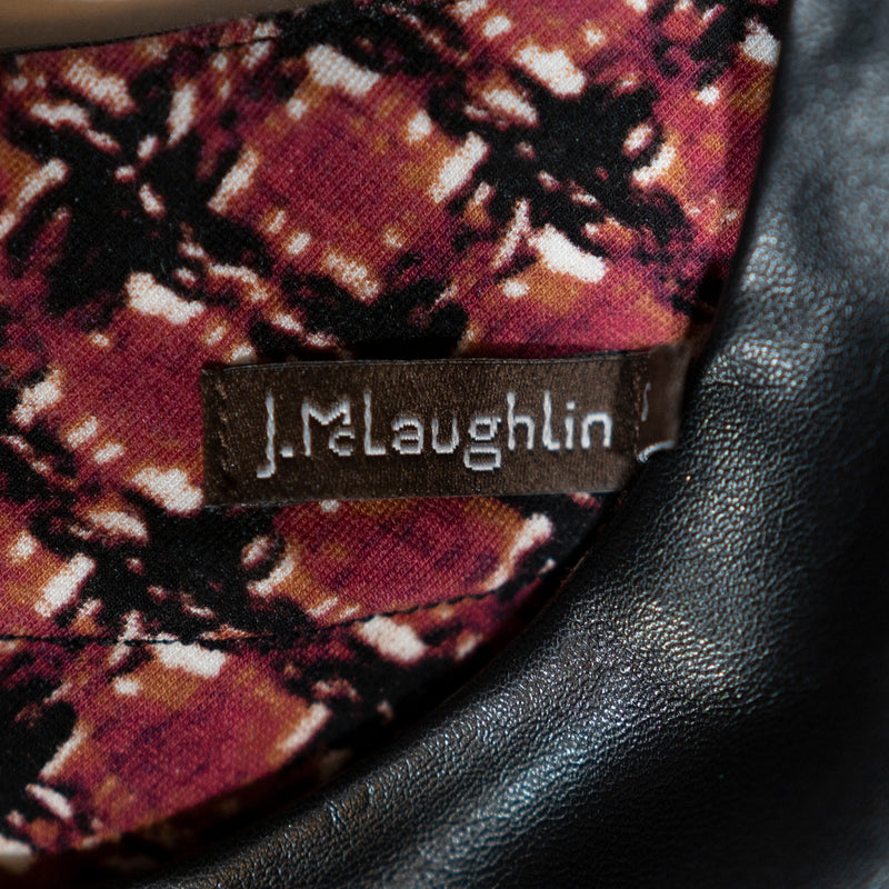 J. McLaughlin Faux Vegan Leather Panel Multi Color Print Pattern Mini Dress XS