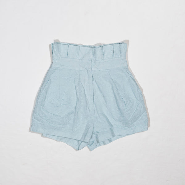 Tularosa Aimee Cotton High Waisted Paper Bag Pleated Embroidered Mini Shorts XXS