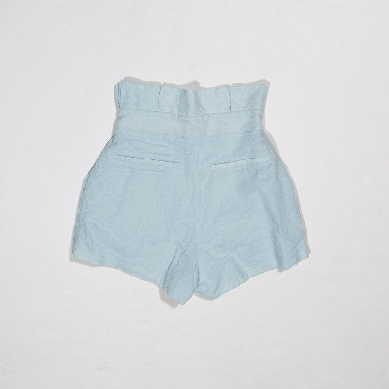 Tularosa Aimee Cotton High Waisted Paper Bag Pleated Embroidered Mini Shorts XXS