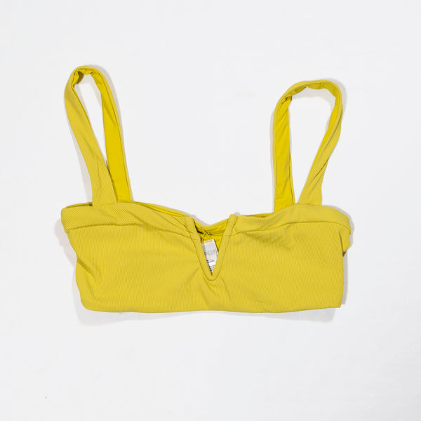 NEW L*Space Lee Lee Ribbed V Neck Notch Swim Bikini Bathing Suit Top Yellow L