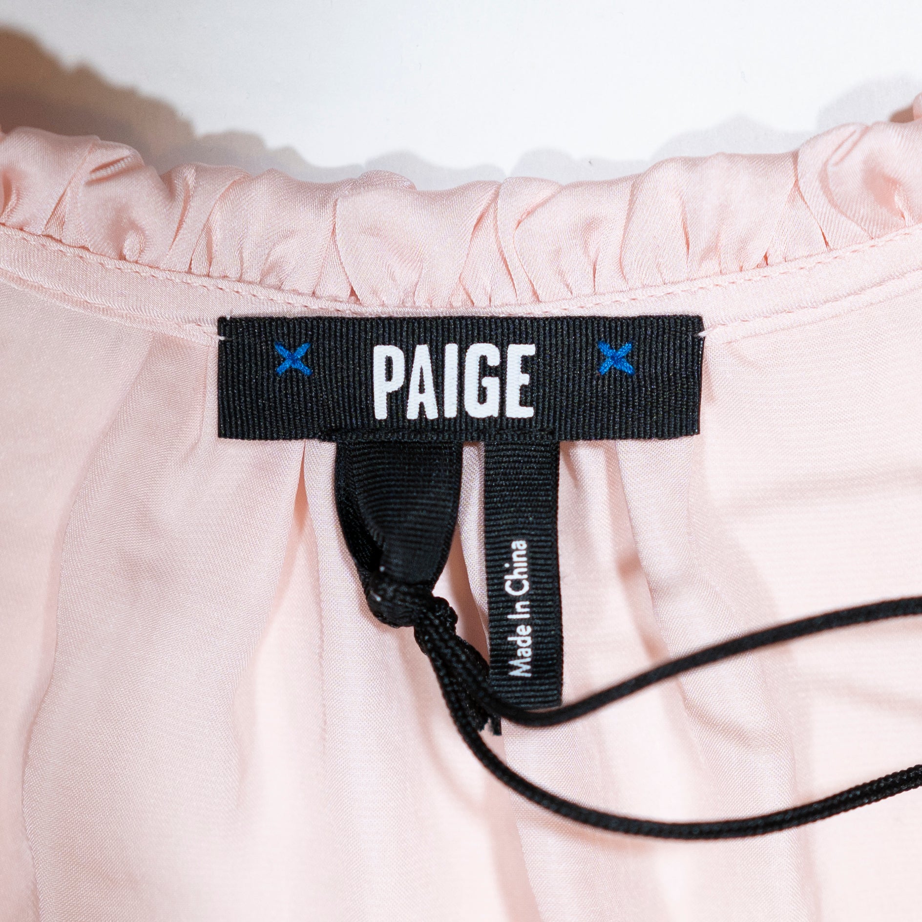 NEW Paige Alma Split Ruffle V Neck Sleeveless Satin Tassel Crystal Pink Blouse L