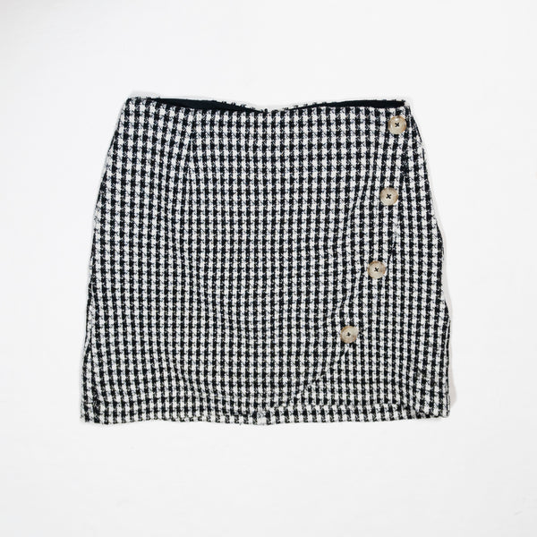 NEW Maeve Cotton Blend Black White Houndstooth Print Pattern Button Mini Skirt 8
