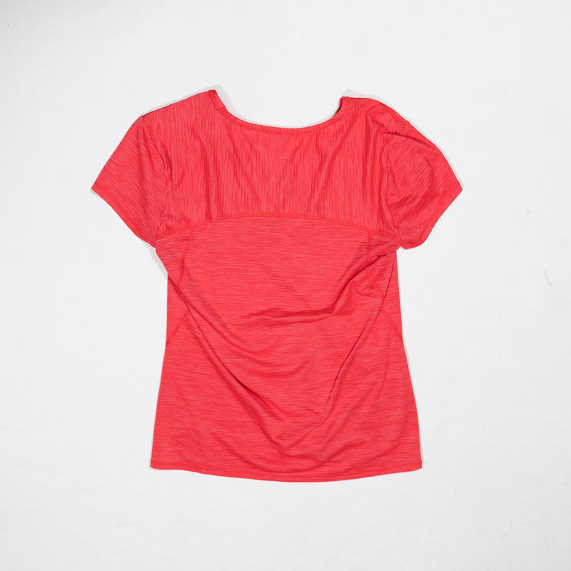 Athleta Women's Chi Tee Short Sleeve Scoop Neck Shadow Stripe Shirt Top Orange S