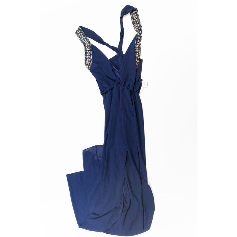 NEW TFNC London Blue Silver Beaded Crystal Embellished Sleeveless Maxi Dress S