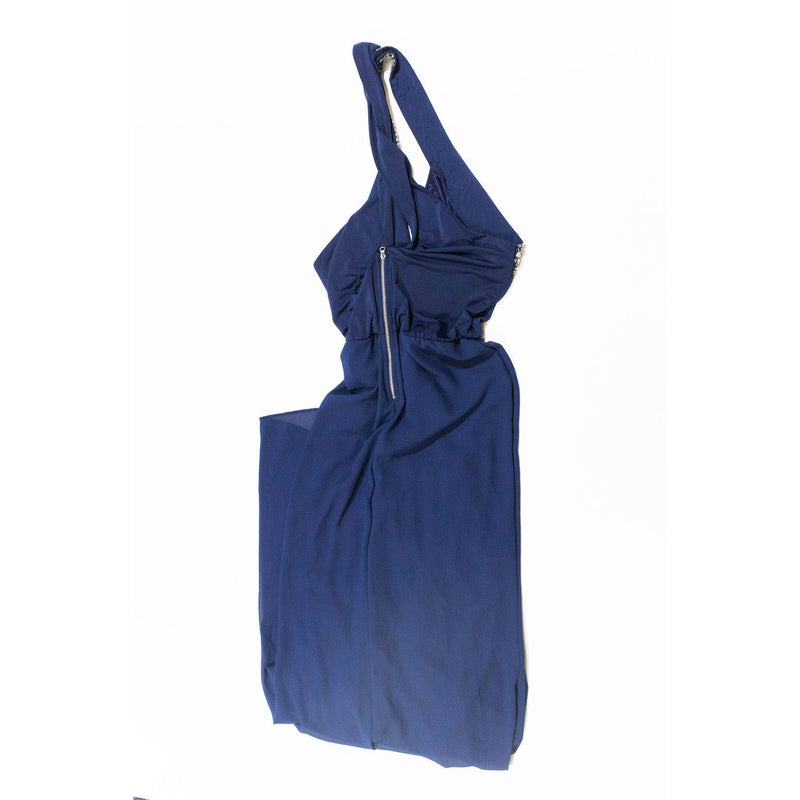 NEW TFNC London Blue Silver Beaded Crystal Embellished Sleeveless Maxi Dress S