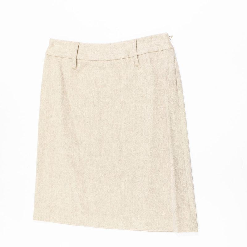 Les Copains Wool Cashmere Blend Back Zip Knee Length Pencil Skirt Beige Neutral