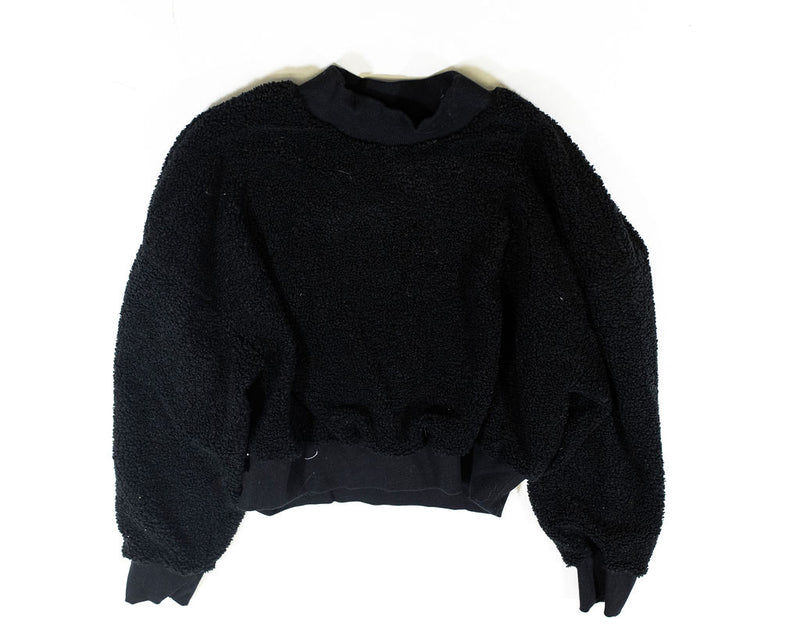 Fabletics Malia Polar Fleece Black Long Sleeve Fuzzy Teddy Pullover Sweatshirt