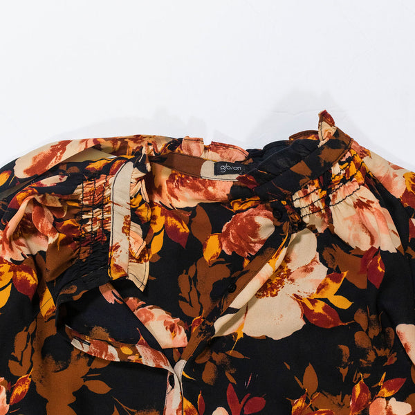 Gibson Multi Color Floral Flower Print Pattern Chiffon Long Sleeve Blouse Shirt