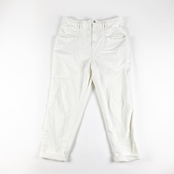 Isabel Marant Nadeloisa Tapered Leg Cotton Solid White Trousers Jeans Pants 10