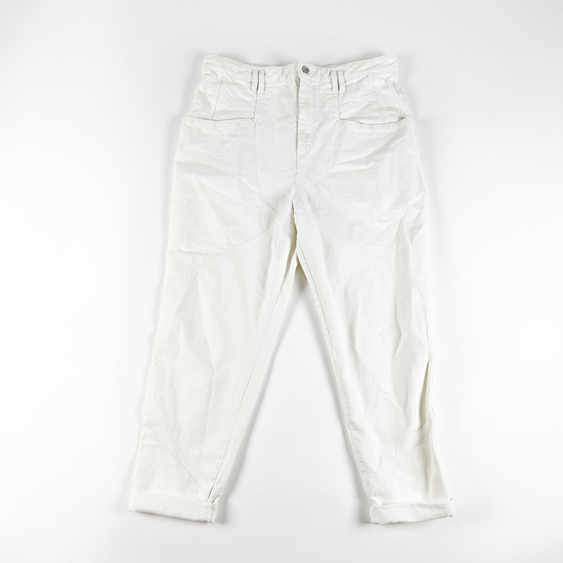 Isabel Marant Nadeloisa Tapered Leg Cotton Solid White Trousers Jeans –  Galore Consignment