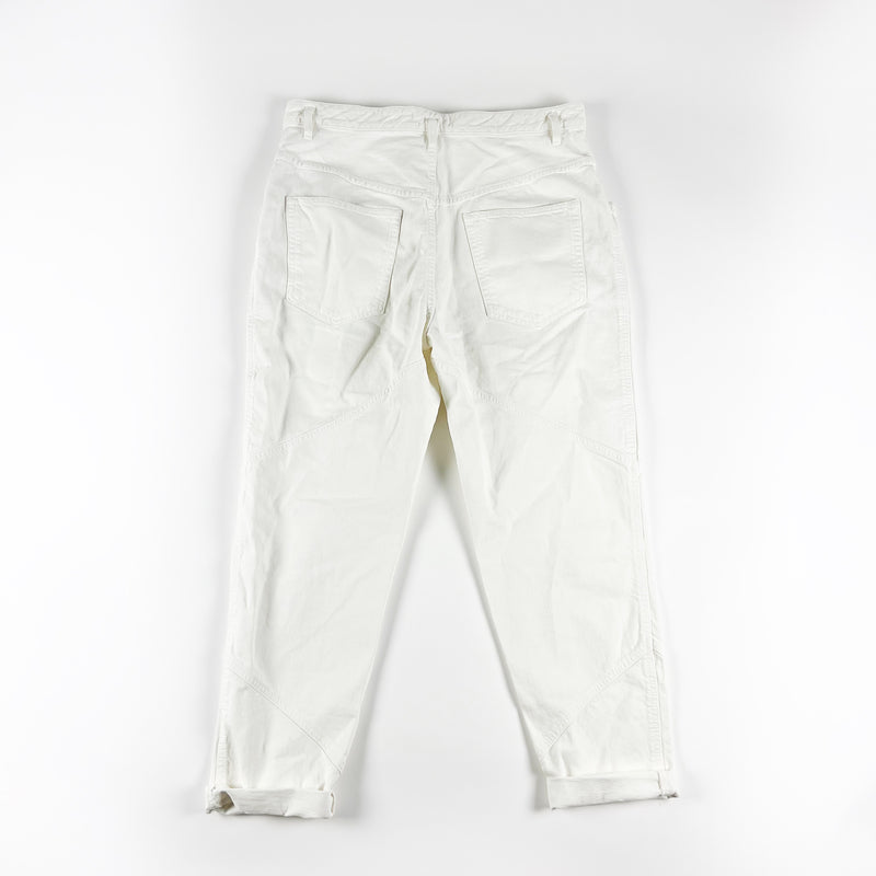 Isabel Marant Nadeloisa Tapered Leg Cotton Solid White Trousers Jeans Pants 10
