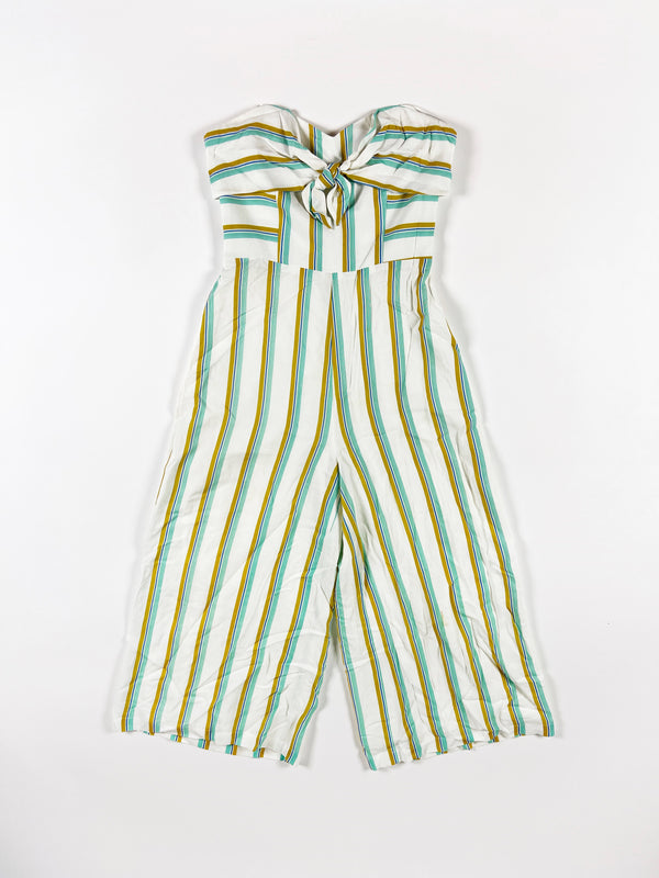 Amanda Uprichard Lincoln Satin Strapless Striped Straight Leg One Piece Jumpsuit