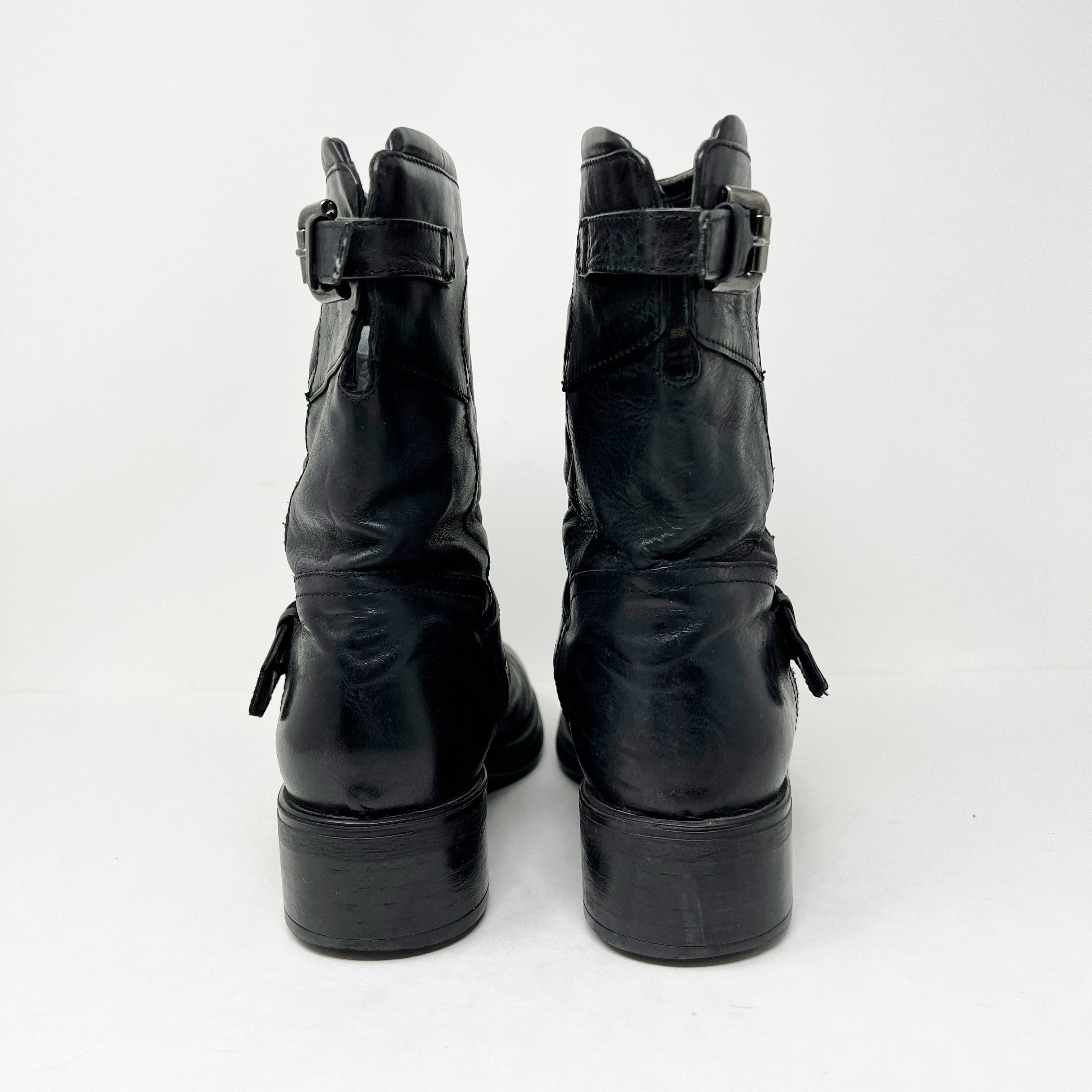 Aquatalia Women's Leva Genuine Leather Quilted Buckle Mid Calf Boots Shoes Black