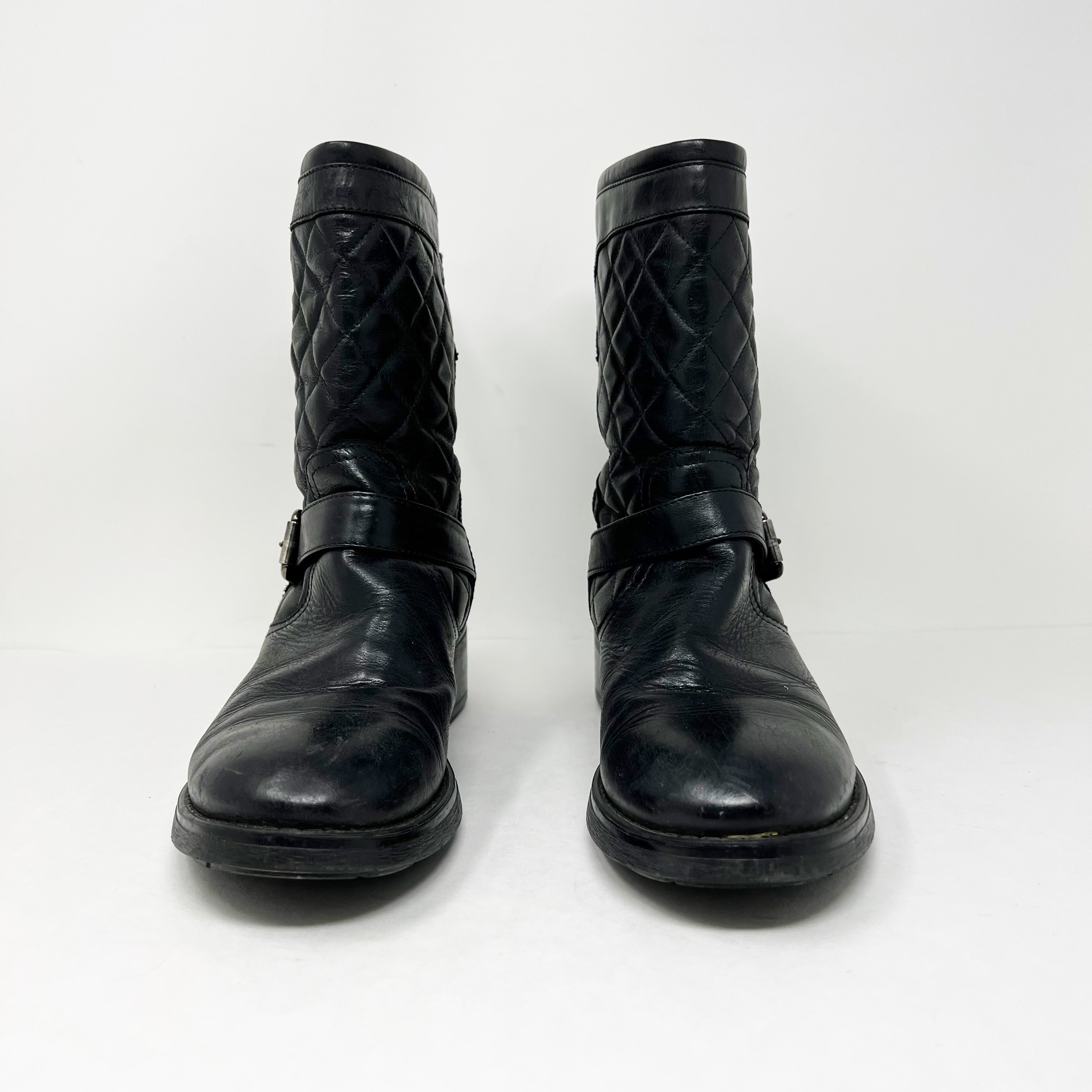 Aquatalia Women's Leva Genuine Leather Quilted Buckle Mid Calf Boots Shoes Black