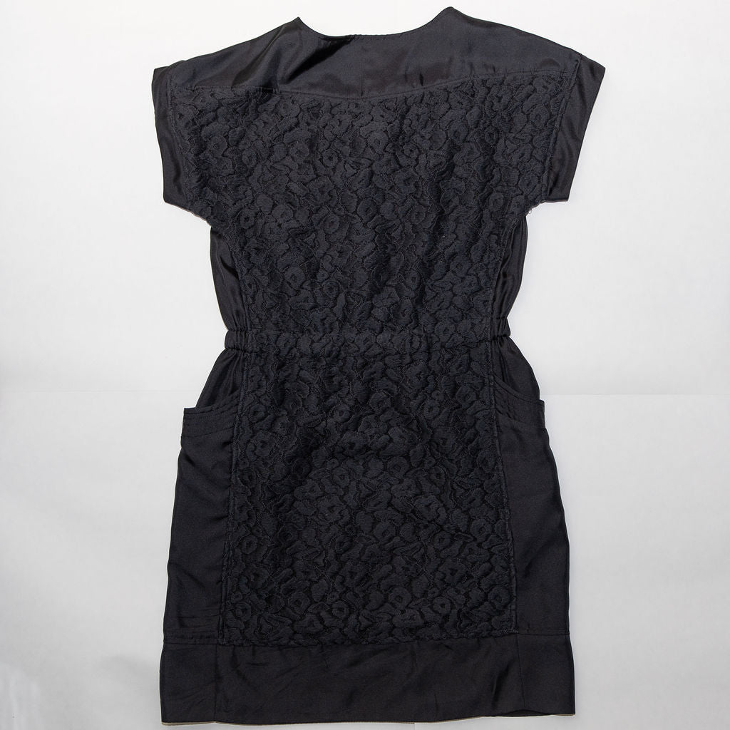 SEA Anthropologie Cotton Silk Solid Black Textured Woven Crochet Mini Dress 0