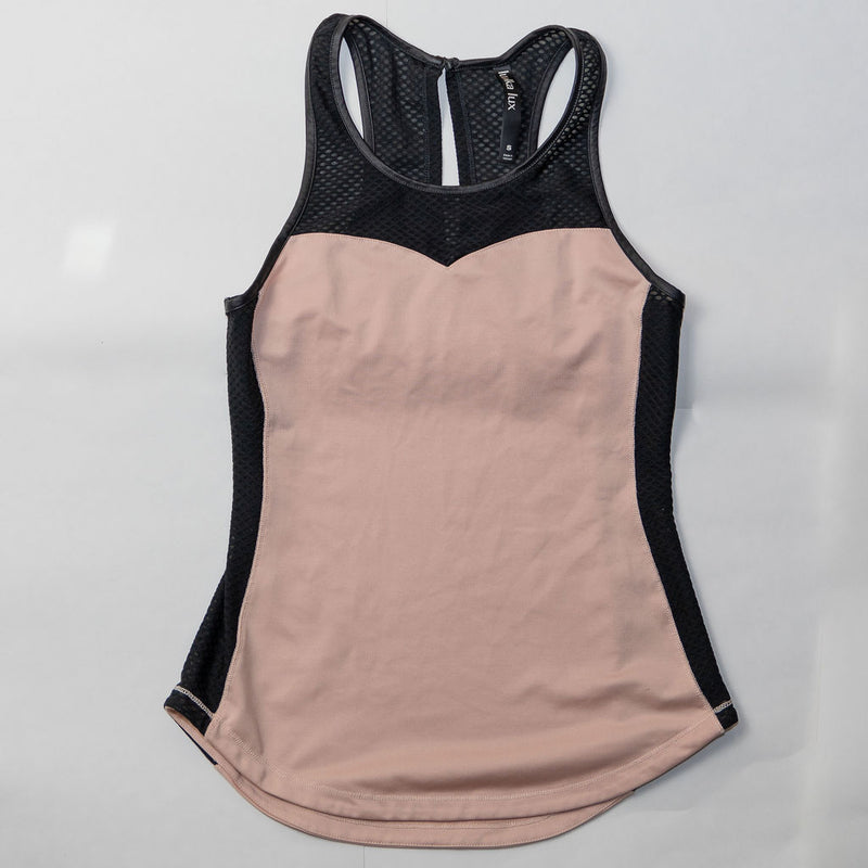 Lukka Lux Survey Strapless Mesh Accents Athletic Work Out Tank Top Black Pink S