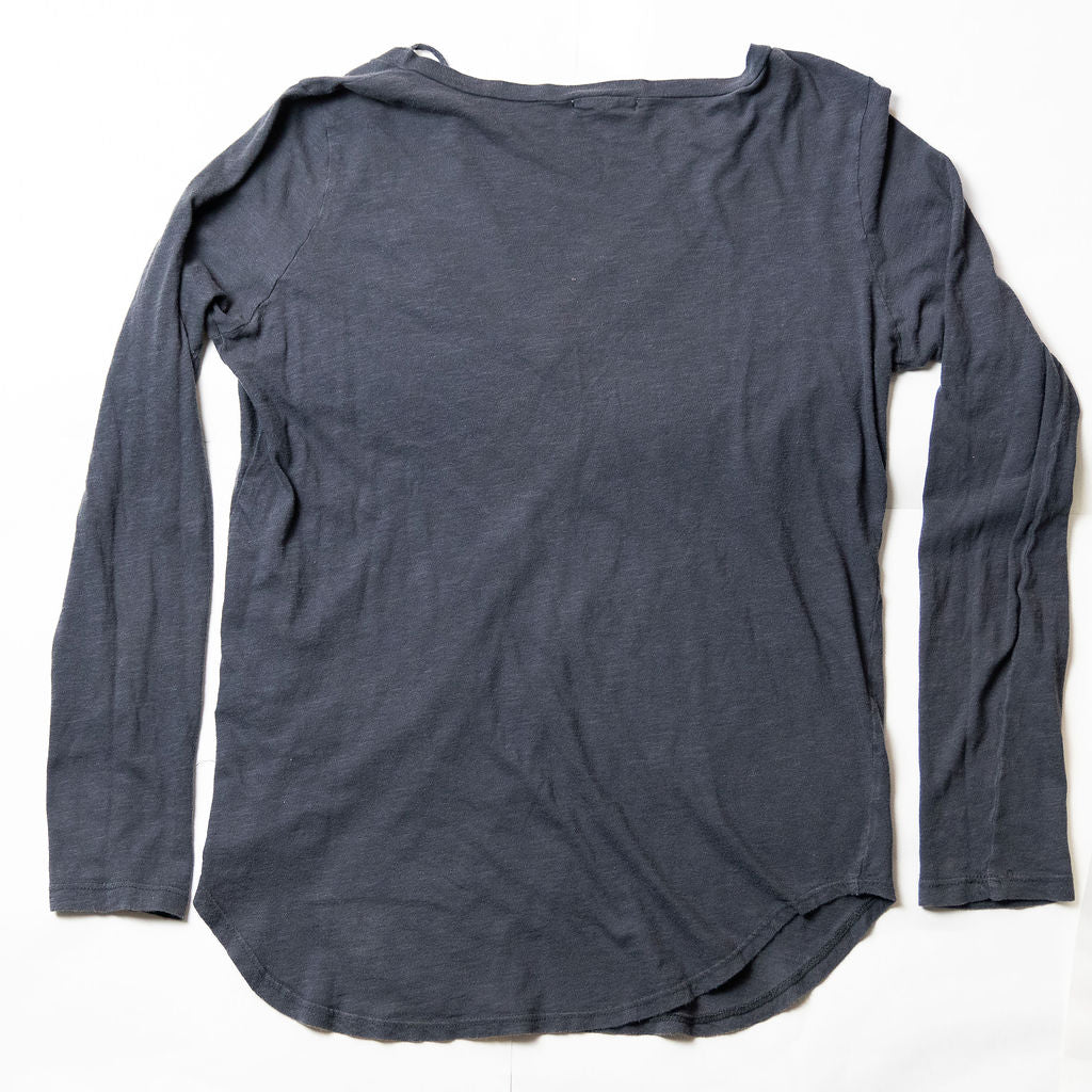 LNA Long Sleeve Cotton Slub Ultra Soft Strappy Long Sleeve Tee Shirt Faded Gray
