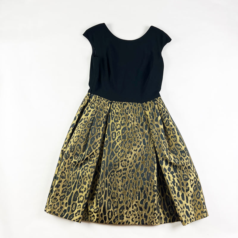 Theia Cap Short Sleeve Leopard Cheetah Jacquard Crepe Tea Length Midi Dress 6
