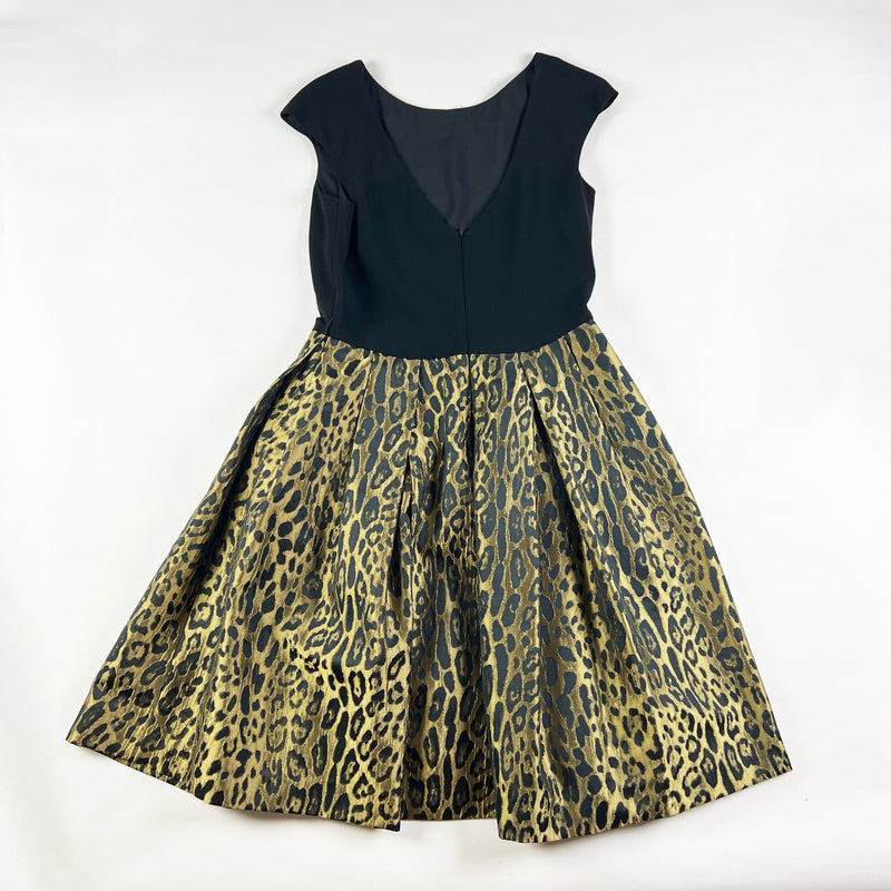 Theia Cap Short Sleeve Leopard Cheetah Jacquard Crepe Tea Length Midi Dress 6