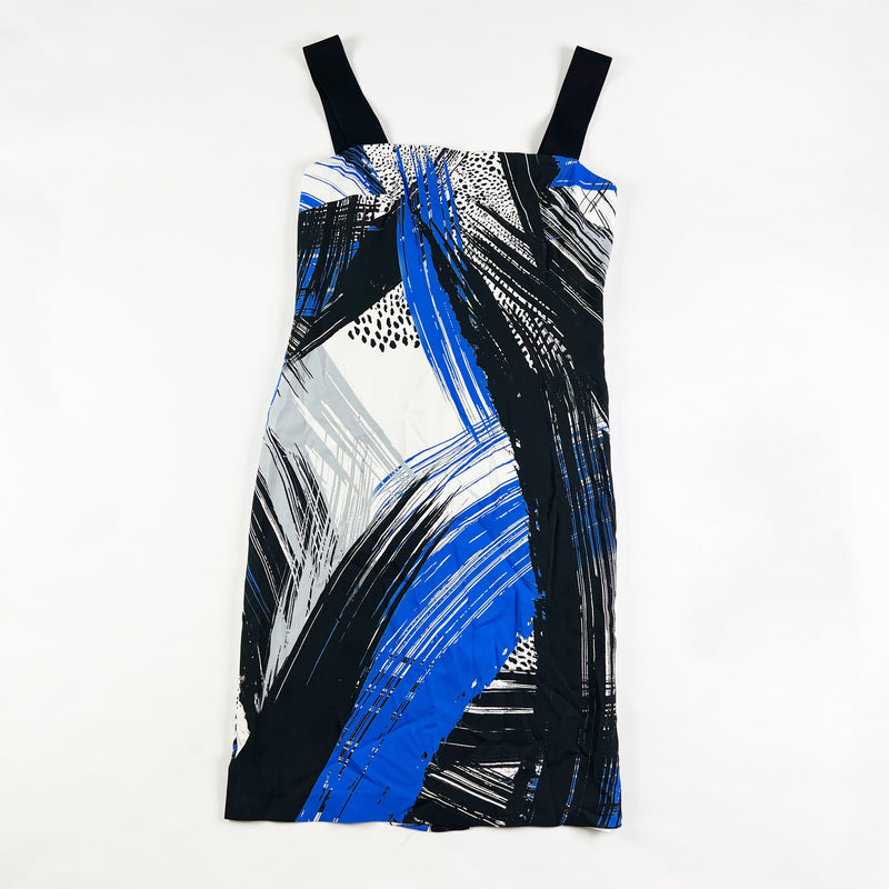 Milly Women's Blue Black White Geometric Hatch Print Mini Sheath Dress 8