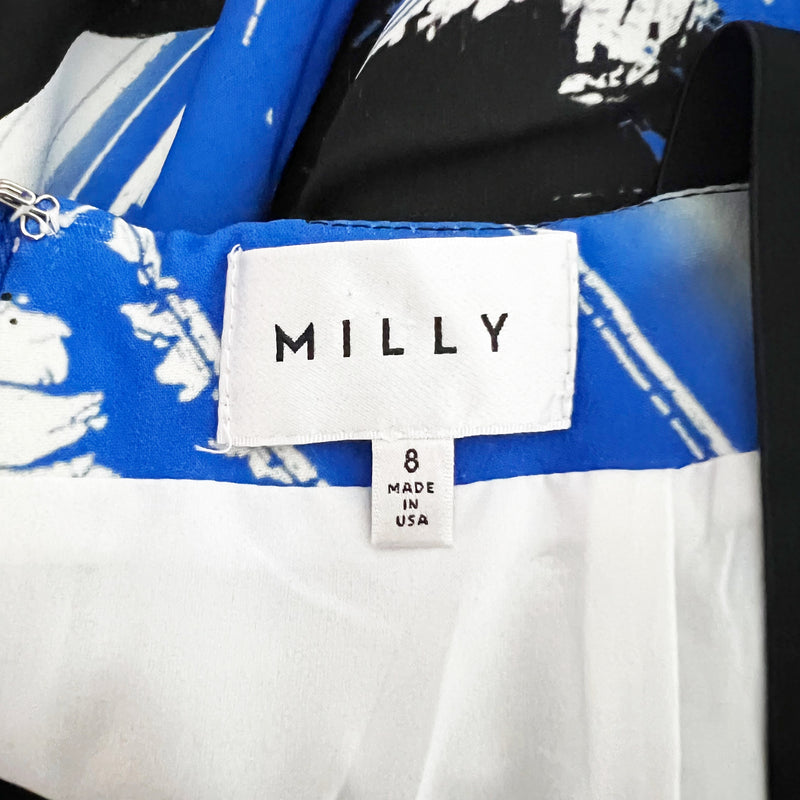Milly Women's Blue Black White Geometric Hatch Print Mini Sheath Dress 8