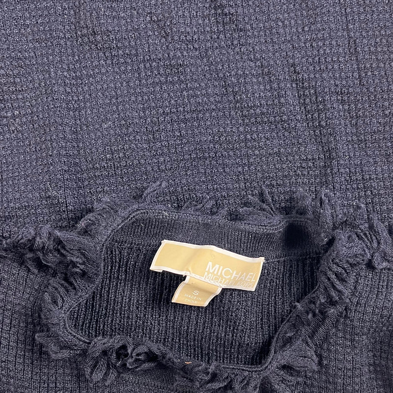 Michael Kors Sweater Waffle Knit Stretch Fray Edge Hem Pullover Mini Dress