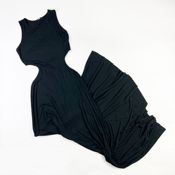 Clayton Emily Solid Black Jersey Knit Stretch Sleeveless Cut Out Long Maxi Dress