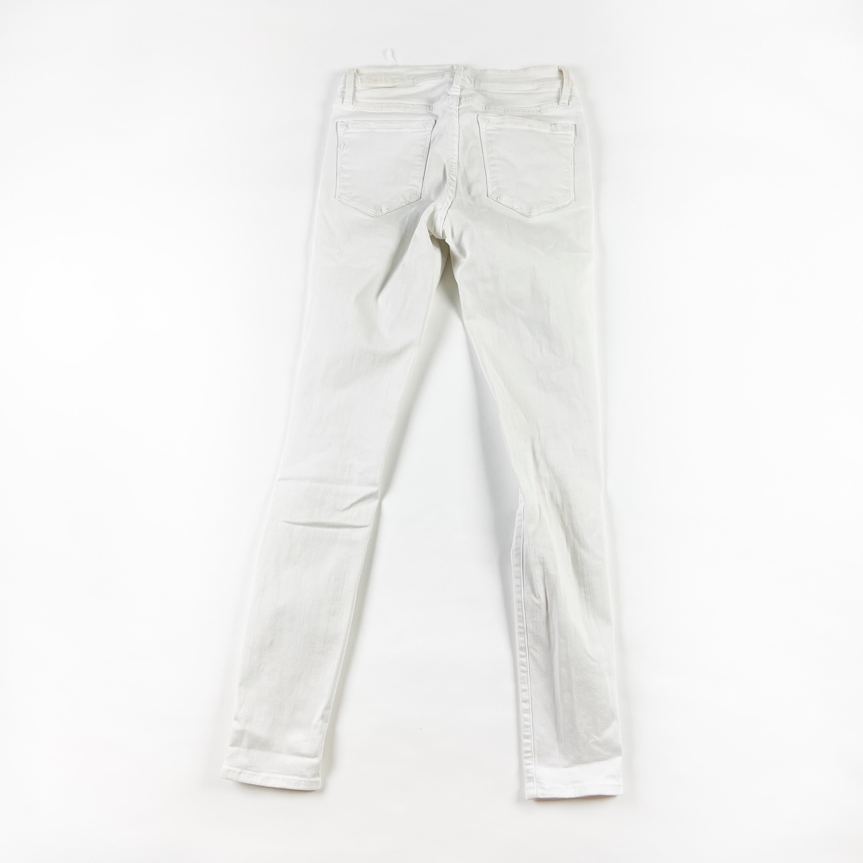 FRAME Le Skinny de Jeanne Mid Rise Cotton Stretch Ripped Jeans Blanc White 27