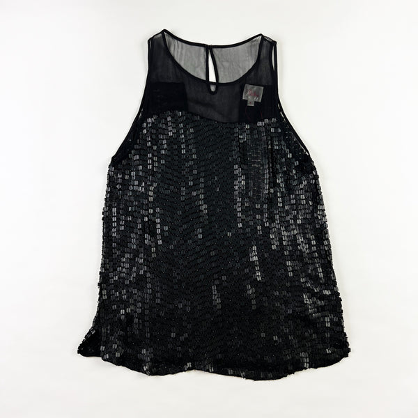 NEW Parker Carson Combo Silk Chiffon Sequin Embellished Black Tank Top Blouse M