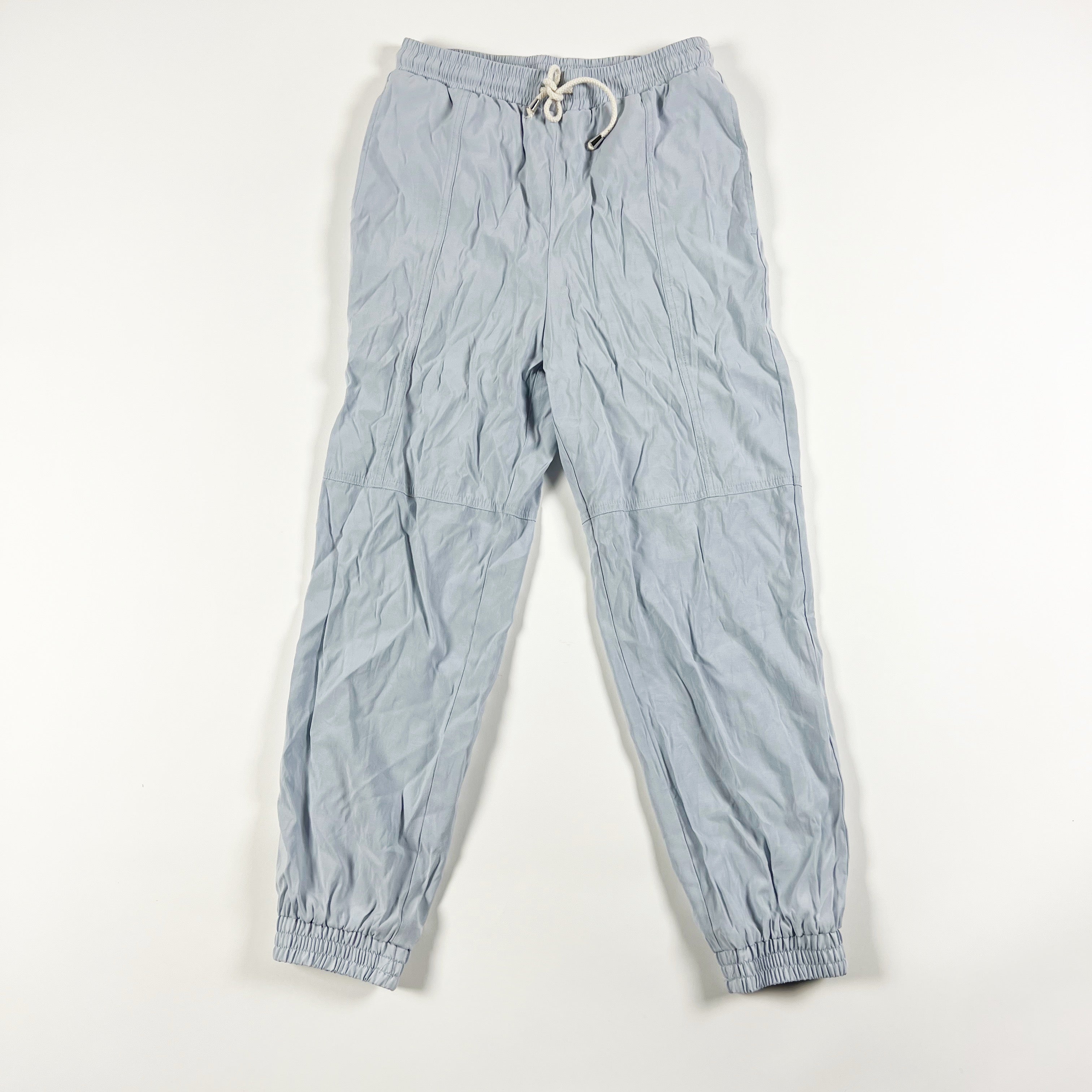 Zara Women's High Waisted Ankle Crop Drawstring Waist Casual Trouser Pants Blue