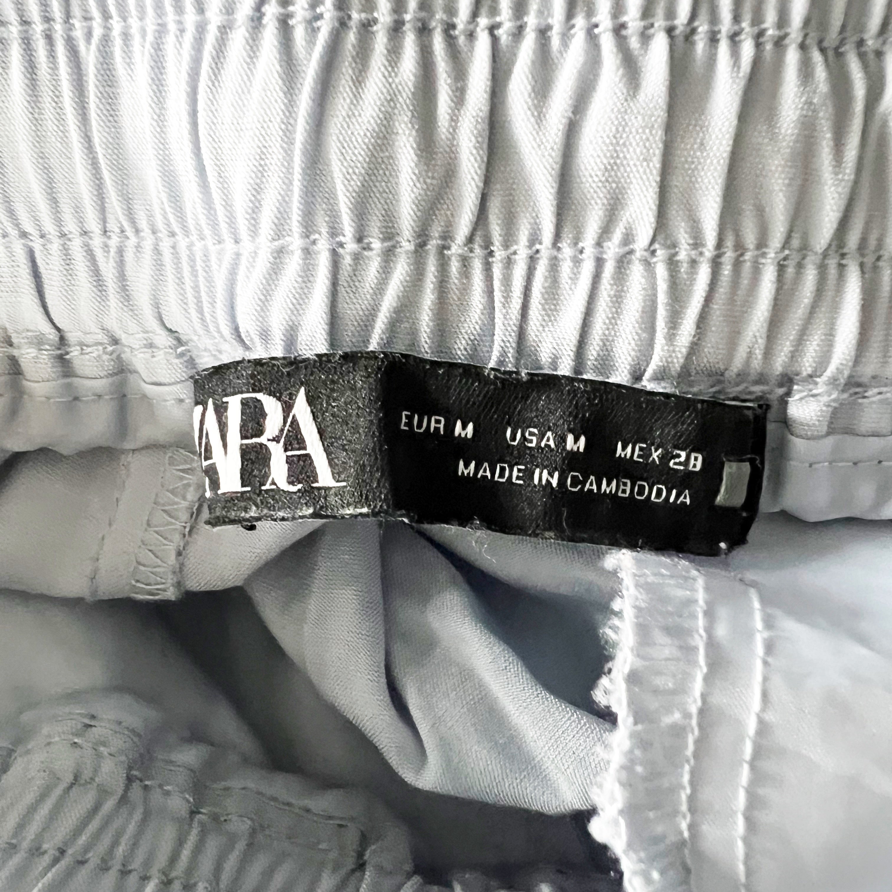 Zara Women's High Waisted Ankle Crop Drawstring Waist Casual Trouser Pants Blue