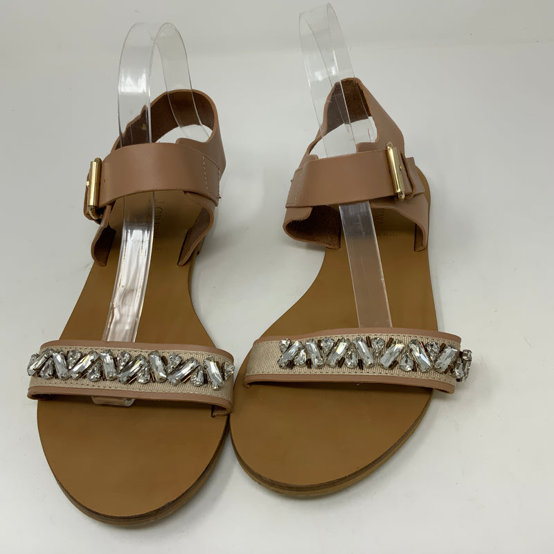 J. Crew Crystal Embellished Jewel Encrusted Open Toe Leather Flats Sandals Shoes