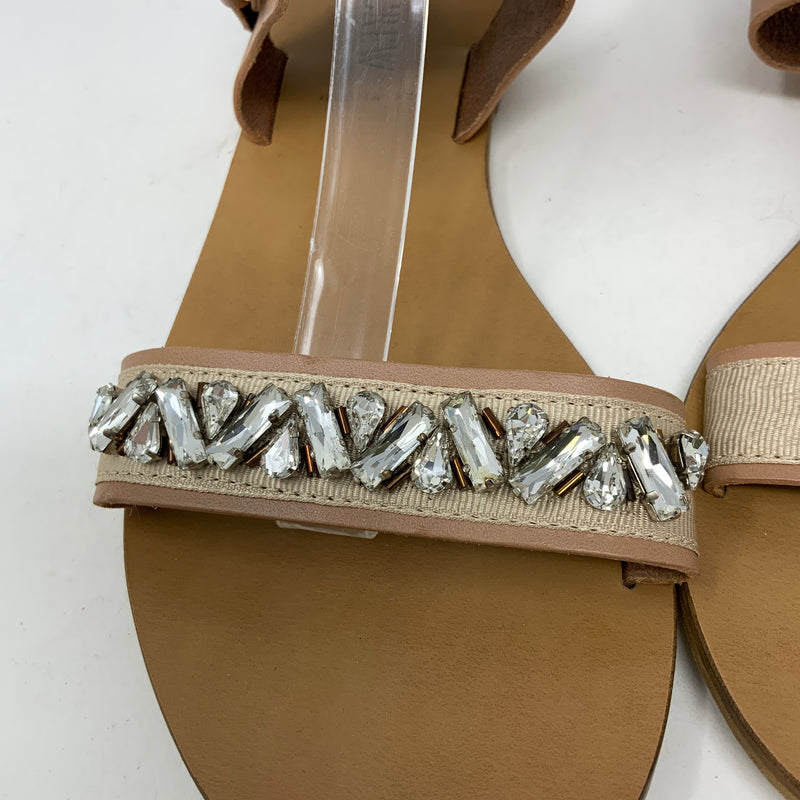 J. Crew Crystal Embellished Jewel Encrusted Open Toe Leather Flats Sandals Shoes
