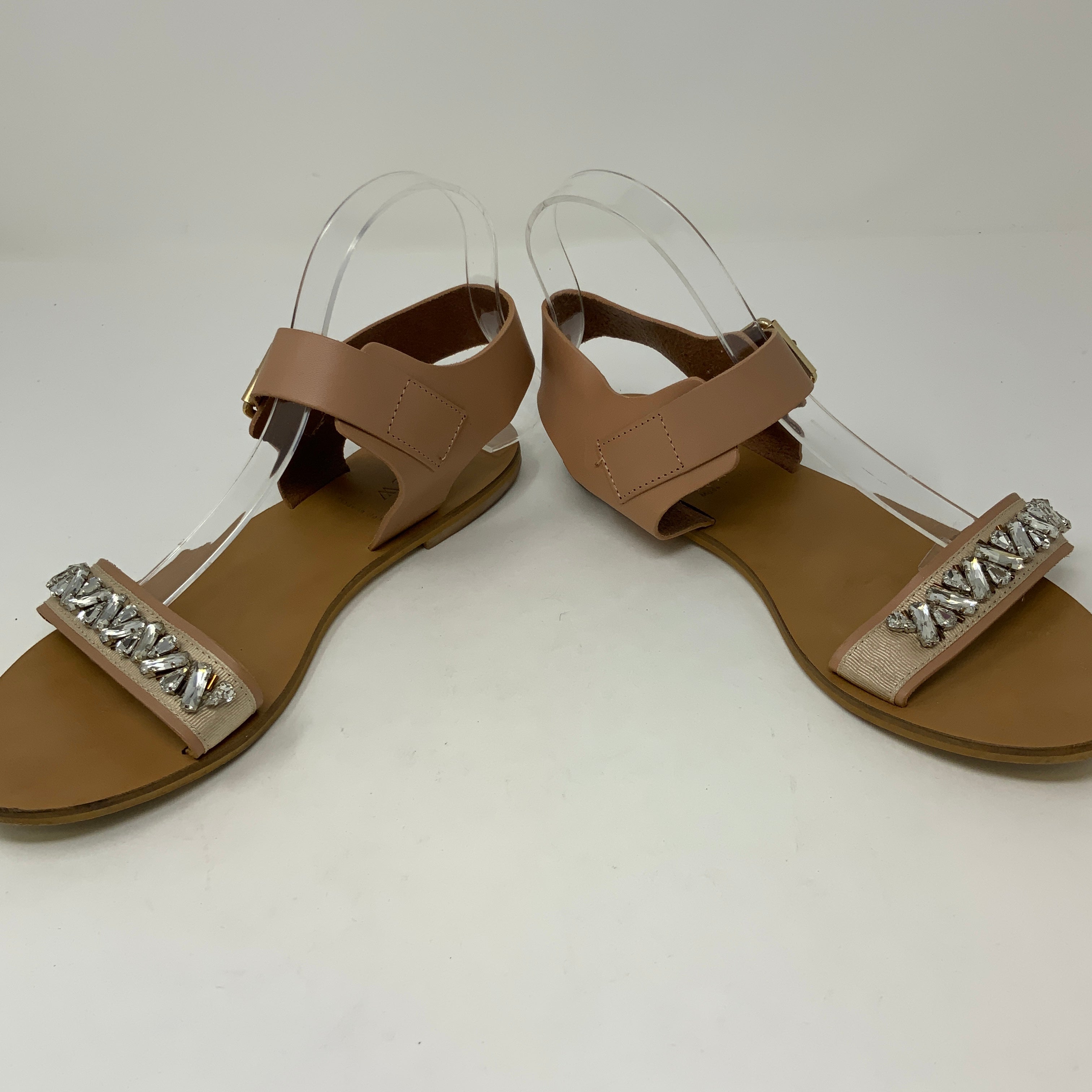 J. Crew Crystal Embellished Jewel Encrusted Open Toe Leather Flats Sandals Shoes