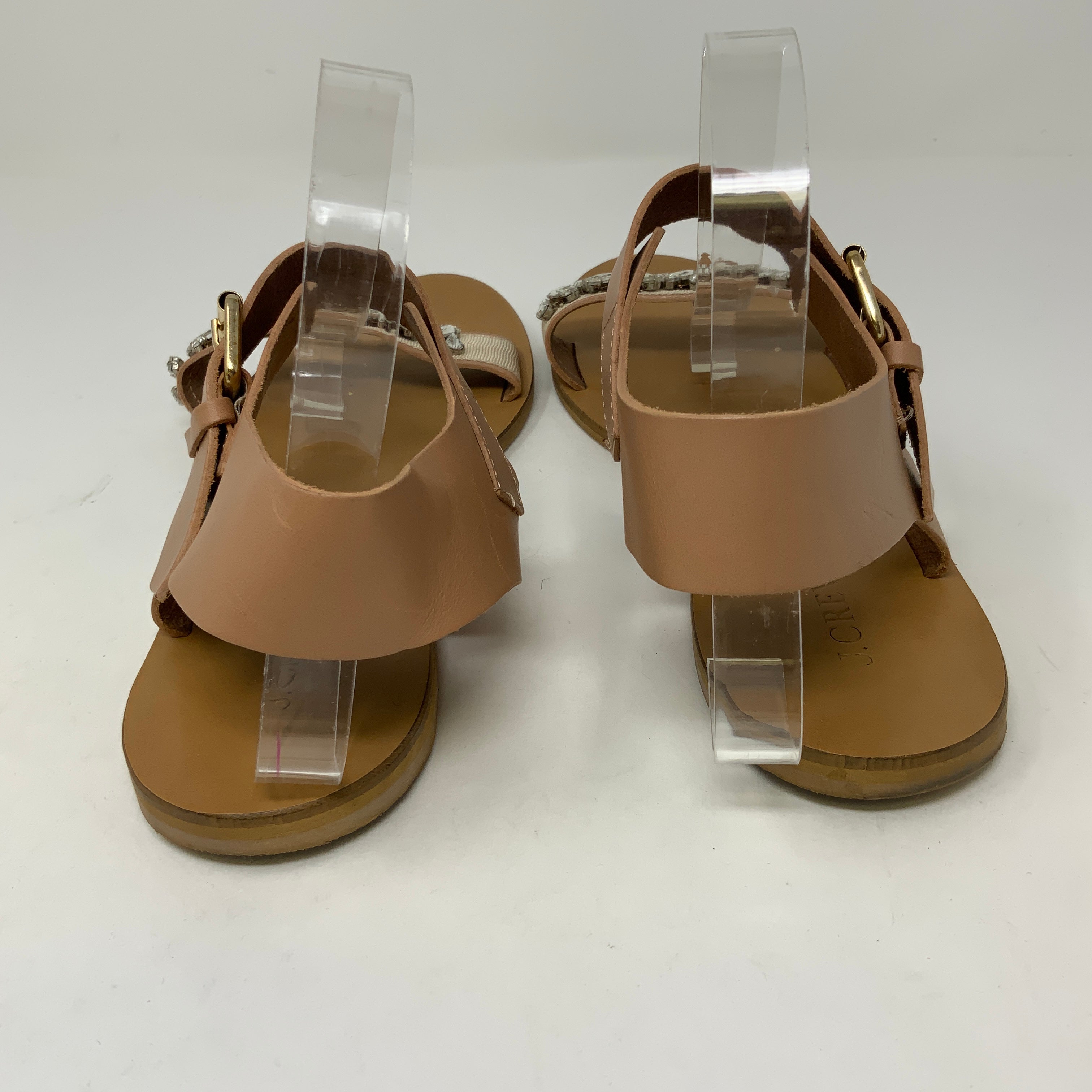 J. Crew Crystal Embellished Jewel Encrusted Open Toe Leather Flats Sandals Shoes