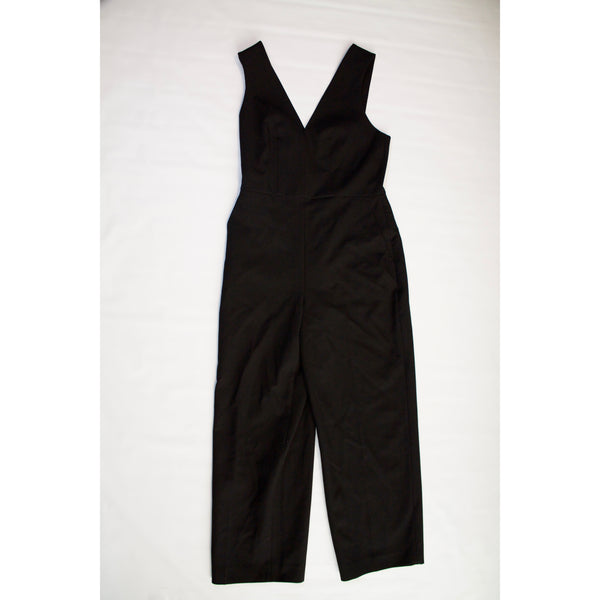 Club Monaco Day To Night Solid Black Sleeveless V Neck One Piece Jumpsuit Jumper
