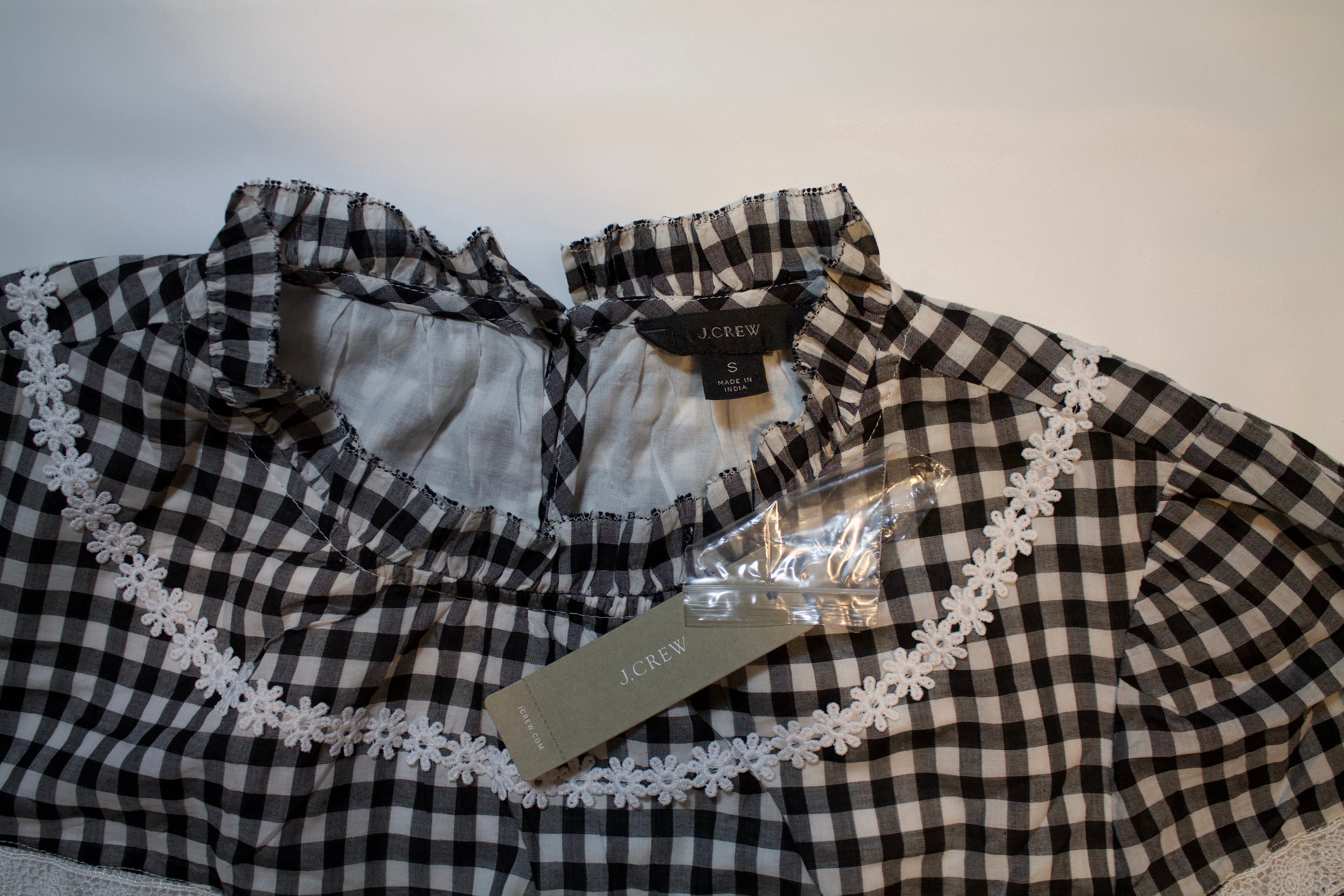 NEW J. Crew Daisy Chain Floral Applique Cotton Gingham Peplum Blouse Shirt Top S