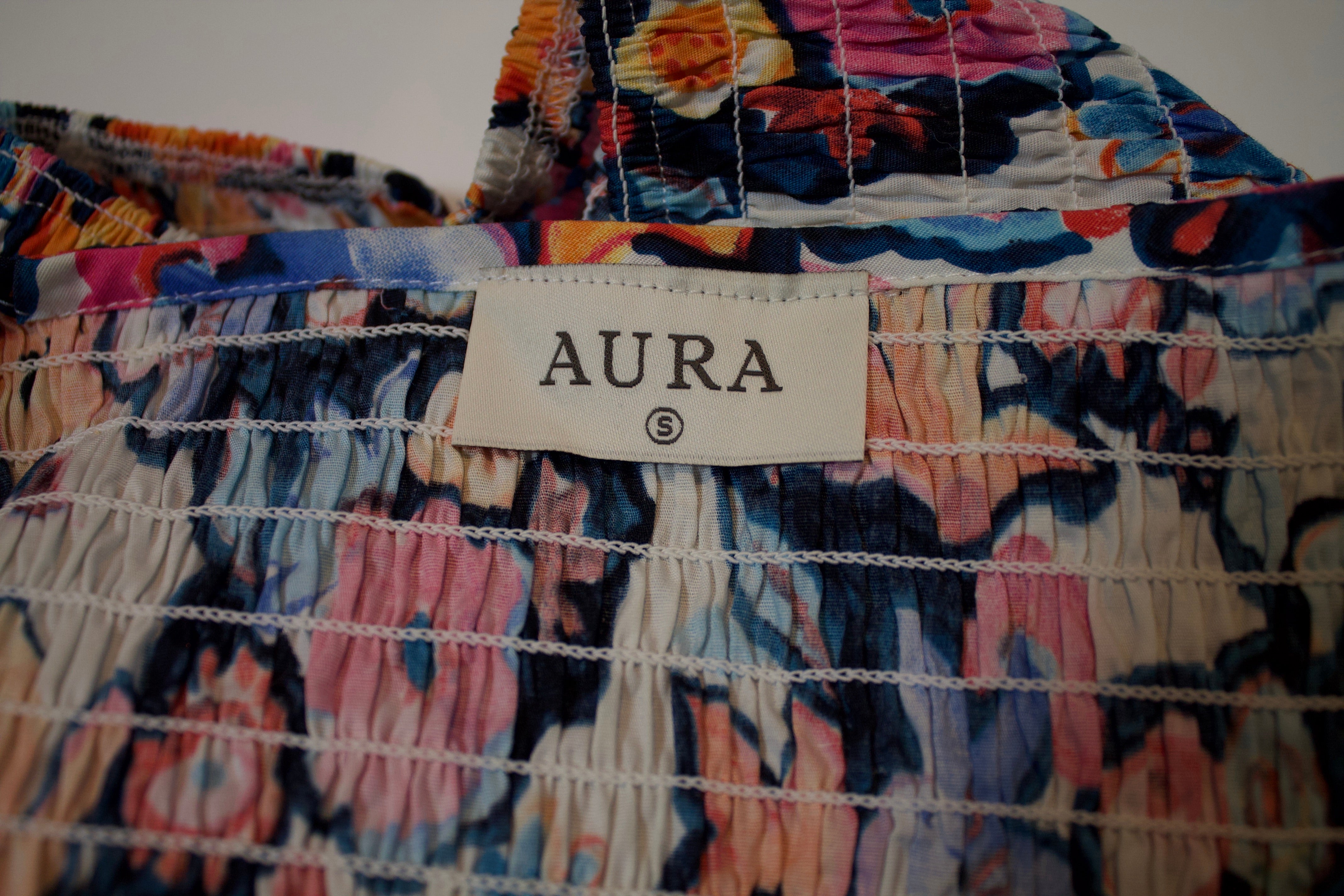 Aura My Hope Haven Navy Floral Print Puff Sleeve Cotton Crop Top Shirt Blouse